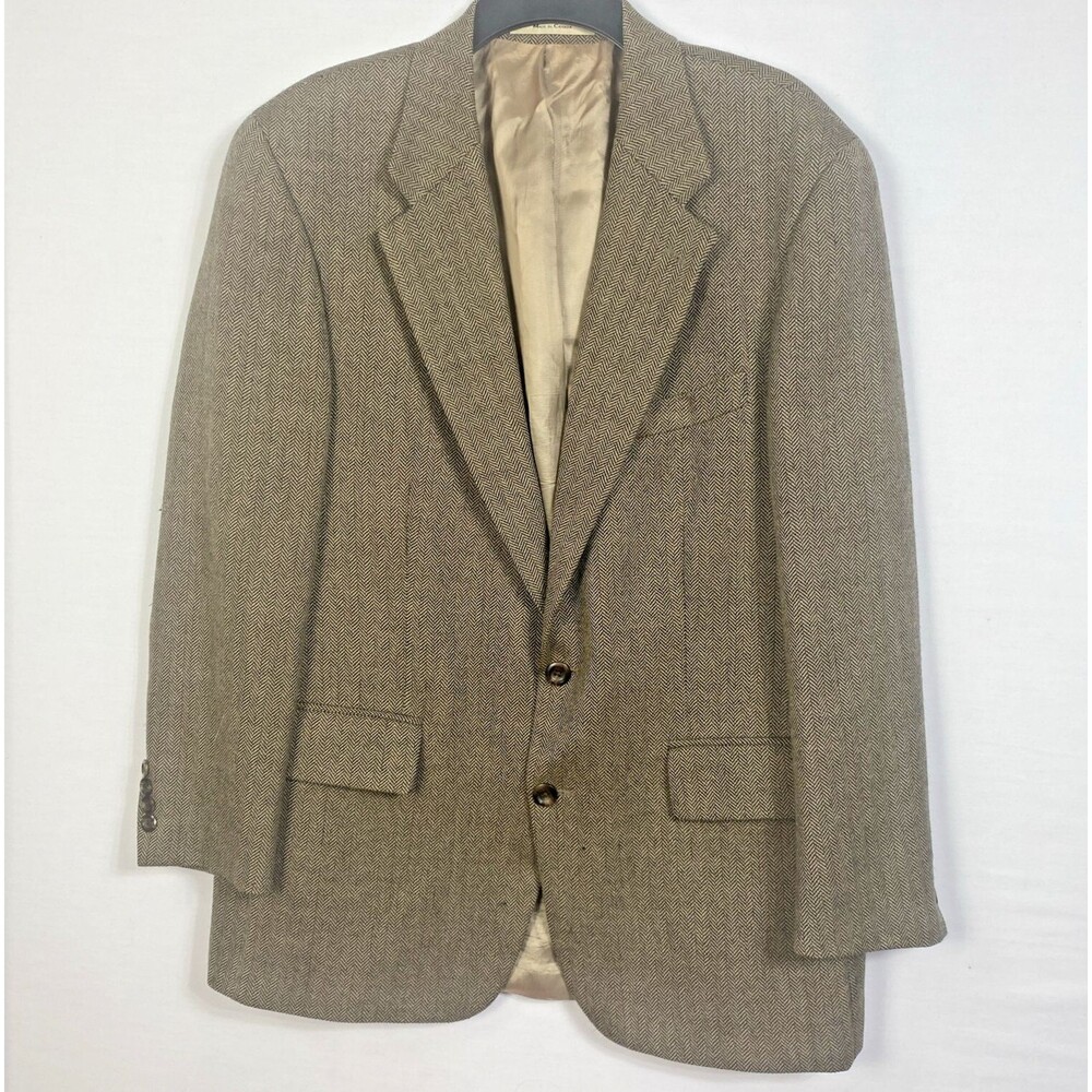 Chaps Ralph Lauren Blazer Men's Size 42R Brown Herringbone Plaid Wool 2 Button